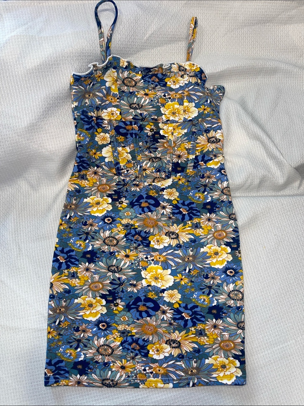 SHEIN Blue & Yellow Floral Spaghetti-Strap Dress